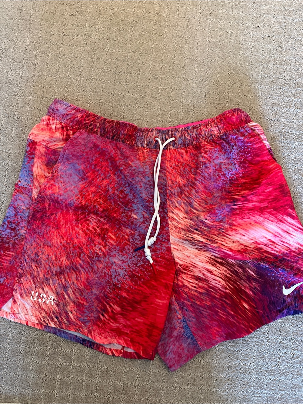 Nike Women’s Red and Purple Tie-Dye Athletic Shorts
